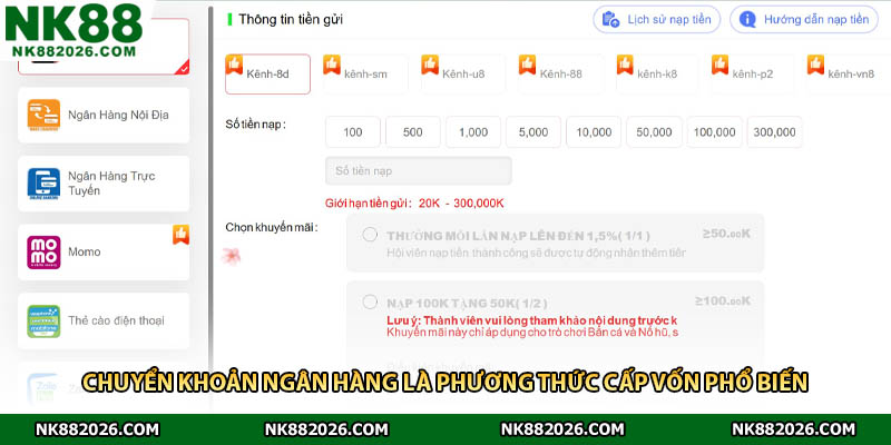 Chuyển khoản ngân hàng là phương thức cấp vốn phổ biến 